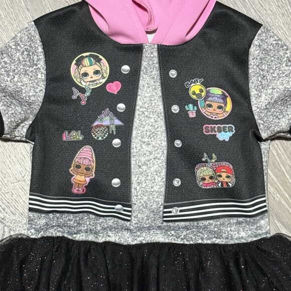 LOL Surprise Girls Tutu Dress Varsity Jacket Look w/ Hood Bow Size S (6/6X) - Picture 3 of 6